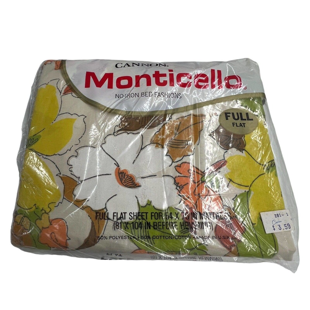 New Cannon Monticello French‎ Garden Full Flat Sheet No-Iron Muslin Floral